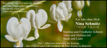 Traueranzeige von Nina Schmitz von Der Weseler + Der Xantener