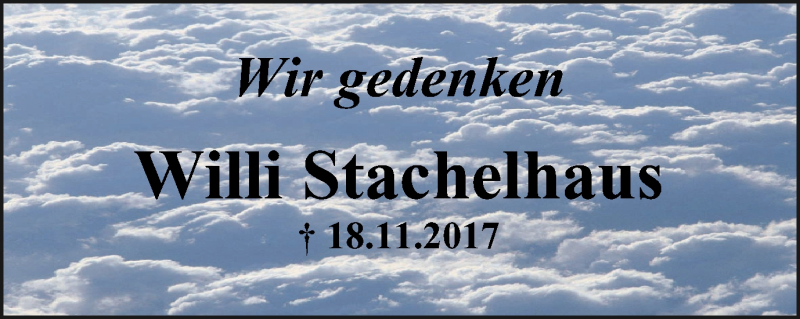  Traueranzeige für Willi Stachelhaus vom 16.11.2019 aus Mülheimer Woche