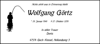 Traueranzeige von Wolfgang Görtz von Klever + Gocher Wochenblatt