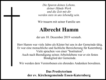 Traueranzeige von Albrecht Hamm von Nord Anzeiger Essen