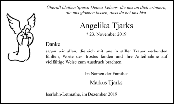 Traueranzeige von Angelika Tjarks von Stadtspiegel Iserlohn + Hemer