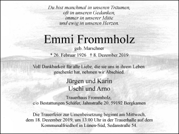 Traueranzeige von Emmi Frommholz von Lüner Anzeiger