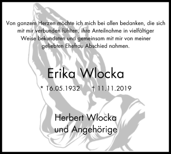 Traueranzeige von Erika Wlocka von Nord Anzeiger Essen
