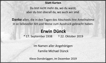 Traueranzeige von Erwin Dünck von Klever Wochenblatt