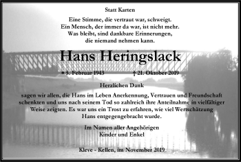 Traueranzeige von Hans Heringslack von Klever Wochenblatt