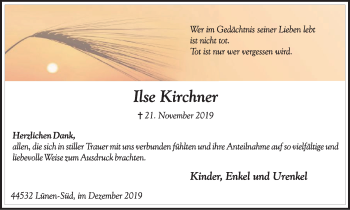 Traueranzeige von Ilse Kirchner von Lüner Anzeiger