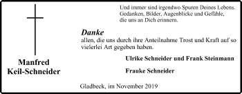 Traueranzeige von Manfred Keil-Schneider von Stadtspiegel Gladbeck