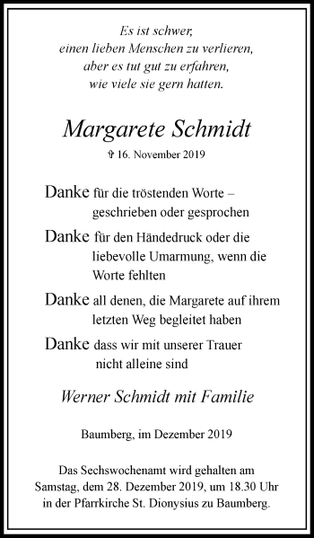Traueranzeige von Margarete Schmidt von Wochen-Anzeiger Langenfeld/Monheim/Hilden