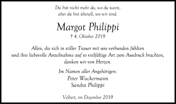 Traueranzeige von Margot Philippi von Stadtanzeiger Velbert + Heiligenhaus