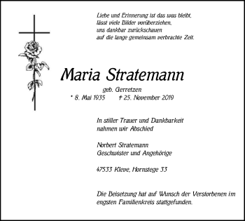 Traueranzeige von Maria Stratemann von Klever Wochenblatt