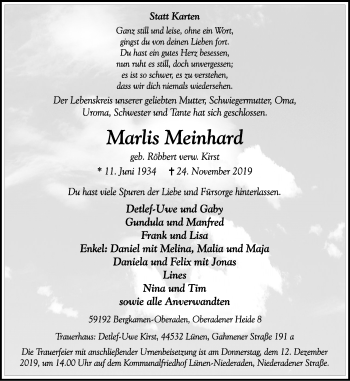 Traueranzeige von Marlis Meinhard von Lüner Anzeiger