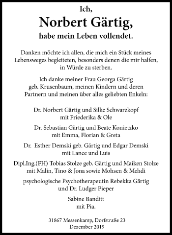 Traueranzeige von Norbert Gärtig von Stadtanz.Castrop-Rauxel