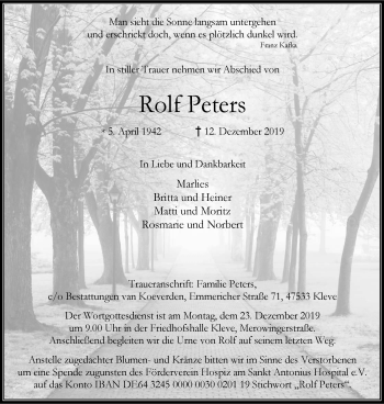 Traueranzeige von Rolf Peters von Klever Wochenblatt