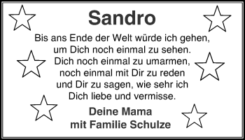 Traueranzeige von Sandro  von Lüner Anzeiger