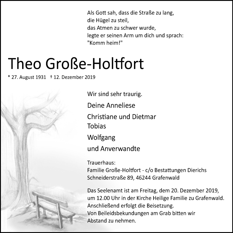  Traueranzeige für Theo Große-Holtfort vom 18.12.2019 aus Stadtspiegel Bottrop
