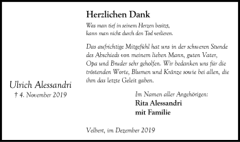 Traueranzeige von Ulrich Alessandri von Stadtanzeiger Velbert + Heiligenhaus