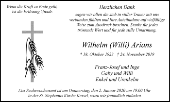 Traueranzeige von Wilhelm Arians von Gocher Wochenblatt