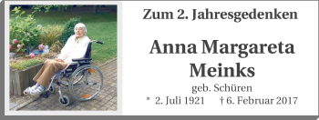 Traueranzeige von Ana Margareta Meinks von Lüner Anzeiger