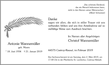 Traueranzeige von Antonie Wannemüller von Stadtanz.Castrop-Rauxel