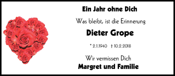 Traueranzeige von Dieter Grope von Wochen-Anzeiger Oberhausen
