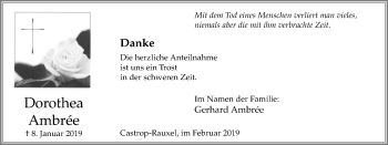 Traueranzeige von Dorothea Ambree von Stadtanz.Castrop-Rauxel