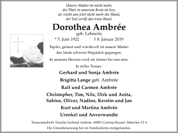 Traueranzeige von Dorothea Ambree von Stadtanz.Castrop-Rauxel