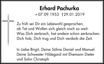 Traueranzeige von Erhard Pachurka von Wochenblatt Herne/Wanne-Eickel