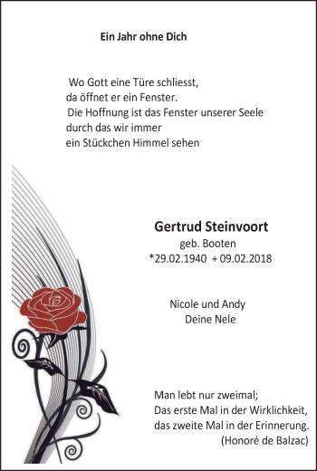 Traueranzeige von Gertrud Steinvoort von Klever + Gocher Wochenblatt + Stadtanzeiger Emmerich