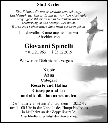 Traueranzeige von Giovanni Spinelli von Mülheimer Woche