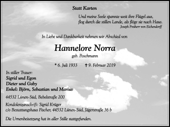 Traueranzeige von Hannelore Norra von Lüner Anzeiger