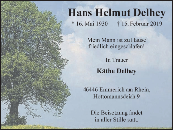 Traueranzeige von Hans Helmut Delhey von Stadtanzeiger Emmerich/Rees/Isselburg