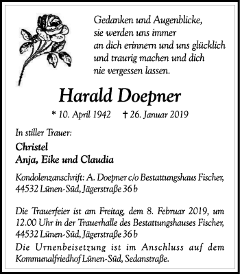 Traueranzeigen von Harald Doepner TrauerinNRW.de