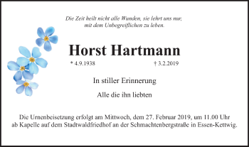 Traueranzeige von Horst Hartmann von Kettwig Kurier