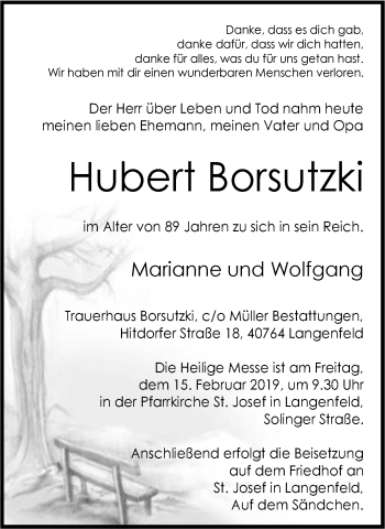 Traueranzeige von Hubert Borsutzki von Wochen-Anzeiger Langenfeld/Monheim/Hilden