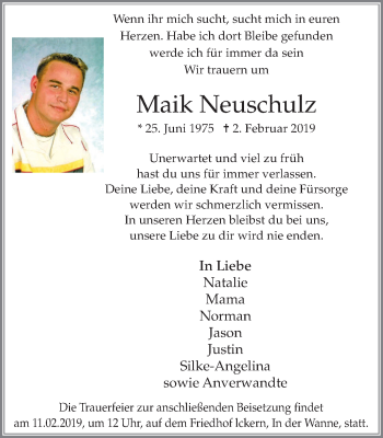 Traueranzeige von Maik Neuschulz von Stadtanz.Castrop-Rauxel