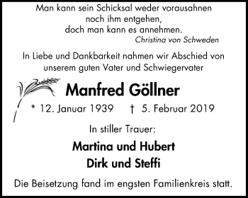 Traueranzeige von Manfred Göllner von Wochen-Anzeiger Oberhausen