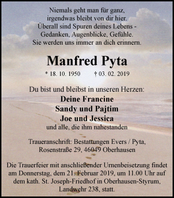 Traueranzeige von Manfred Pyta von Wochen-Anzeiger Oberhausen