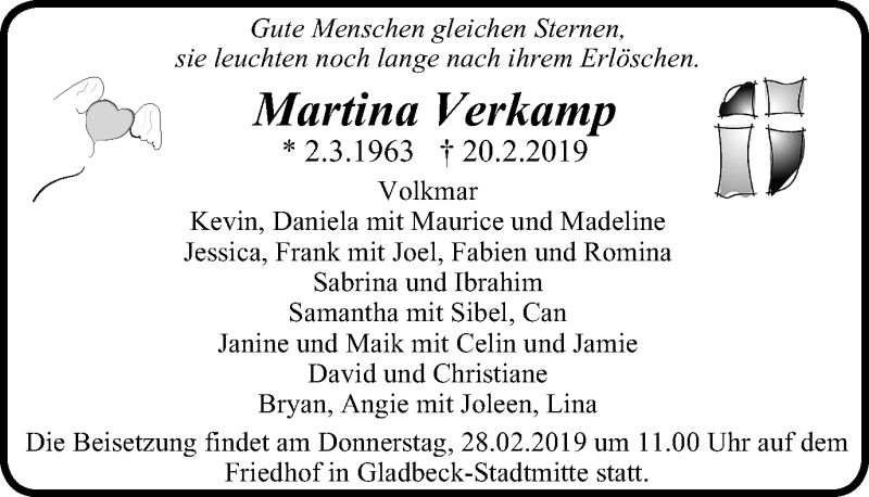  Traueranzeige für Martina Verkamp vom 27.02.2019 aus Stadtspiegel Gladbeck