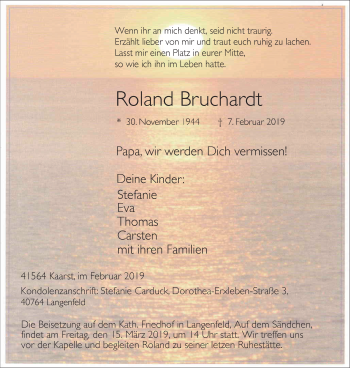 Traueranzeige von Roland Bruchardt von Wochen-Anzeiger Langenfeld/Monheim/Hilden
