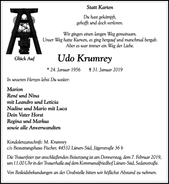 Traueranzeige von Udo Krumrey von Lüner Anzeiger