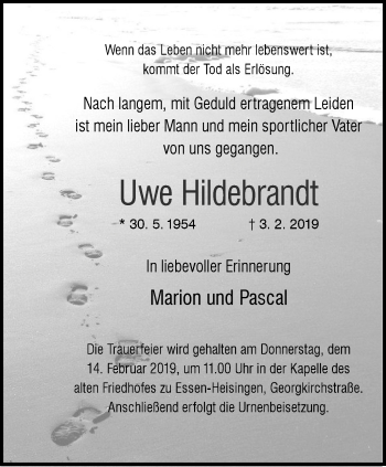 Traueranzeige von Uwe Hildebrandt von Ruhr Kurier
