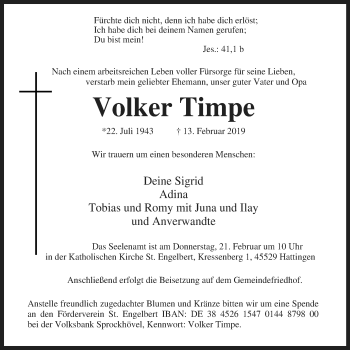 Traueranzeige von Volker Timpe von Stadtspiegel Hattingen/Niedersprockhövel