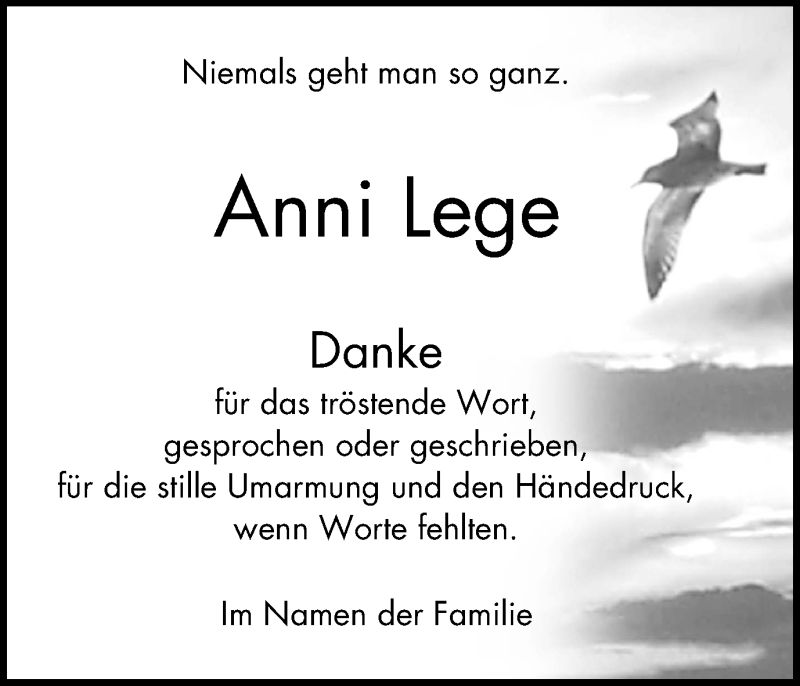  Traueranzeige für Anni Lege vom 27.03.2019 aus Mülheimer Woche