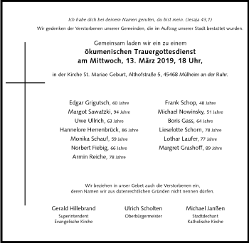 Traueranzeige von Bestattungen vom 09.03.2019 von Mülheimer Woche