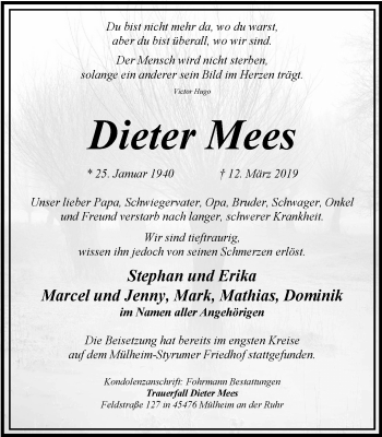 Traueranzeige von Dieter Mees von Mülheimer Woche