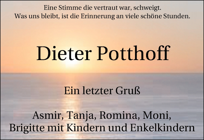 Traueranzeige für Dieter Potthoff vom 16.03.2019 aus Lüner Anzeiger