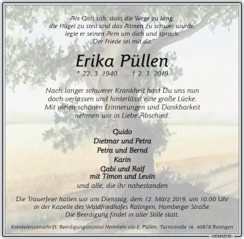 Traueranzeige von Erika Püllen von WVW Anzeigenblätter