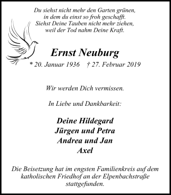 Traueranzeige von Ernst Neuburg von Wochen-Anzeiger Oberhausen
