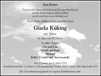 Traueranzeige von Gisela Küking von Lüner Anzeiger