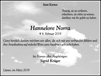 Traueranzeige von Hannelore Norra von Lüner Anzeiger